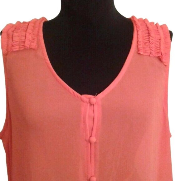 Charming Charlie Size L Top Womens Sleeveless Button Up Coral Sheer Hi Low Hem - Picture 2 of 9